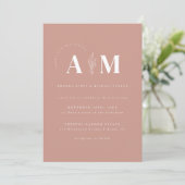 Moderne dusty Rose Blumenhochzeit Einladung (Stehend Vorderseite)