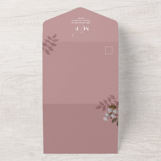 Moderne Dusty Rose Blumenmuster Minimalistisch QR All In One Einladung (Außenbereich)