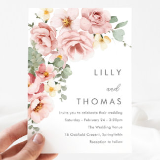 Moderne dusty Rose Blush Bloral Wedding Einladung