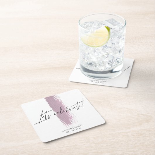 Moderne Dusty Rose Brush Stroke Wedding Party Rechteckiger Pappuntersetzer (Vor Ort)