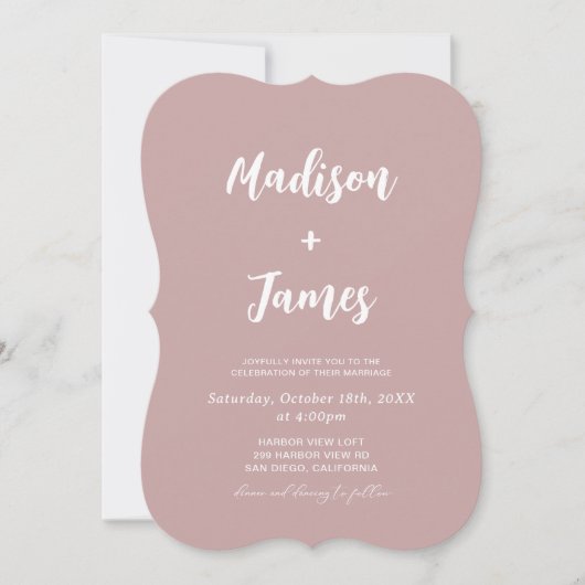Moderne Dusty-Rose-Hochzeit Einladung (Vorderseite)