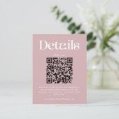 Moderne Dusty Rose Hochzeitdetails QR-Code Begleitkarte (Stehend Vorderseite)