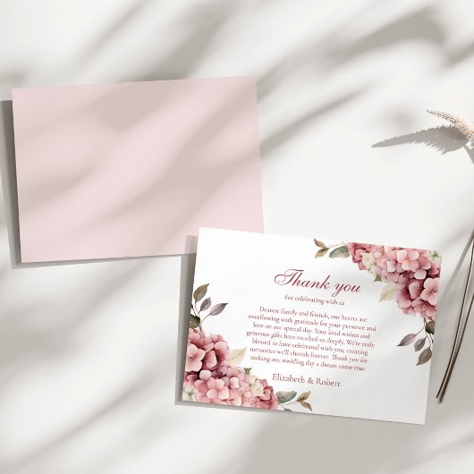 Moderne Dusty Rose Hydrangea Wedding Dankeskarte