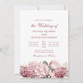 Moderne Dusty Rose Hydrangea Wedding Einladung (Vorderseite)