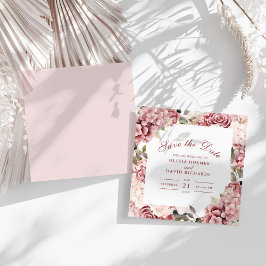 Moderne Dusty Rose Hydrangea Wedding Save The Date