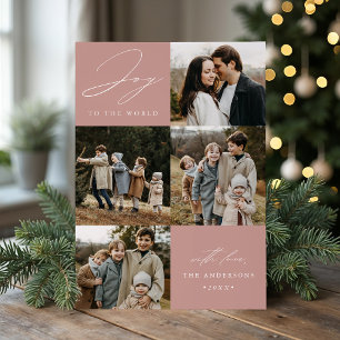 Moderne Dusty Rose Joto the World 5 Foto Feiertagskarte