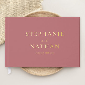 Moderne Dusty Rose Minimalistisch Wedding Gold Gästebuch