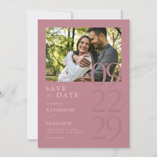 Moderne Dusty Rose Minimalistisches Foto Hochzeit Save The Date (Vorderseite)