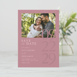 Moderne Dusty Rose Minimalistisches Foto Hochzeit Save The Date