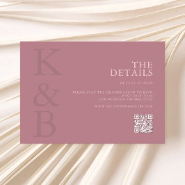 Moderne Dusty Rose Monogram Minimalistisch Wedding Begleitkarte