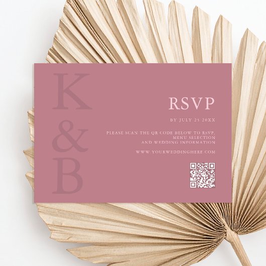 Moderne Dusty Rose Monogram Minimalistisch Wedding RSVP Karte