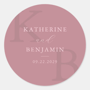 Moderne Dusty Rose Monogram Minimalistisch Wedding Runder Aufkleber