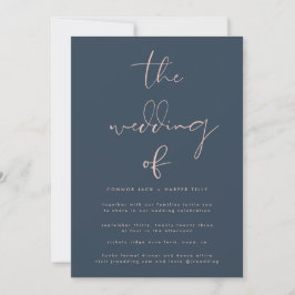 Moderne Dusty Rose Navy Blue Wedding Einladung