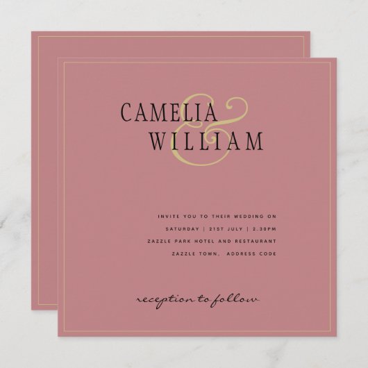 Moderne Dusty Rose Pink Hochzeitseinladung (Vorne/Hinten)