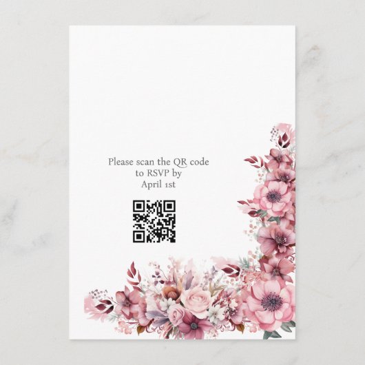 Moderne Dusty Rose Pink QR Code Wedding Begleitkarte (Rückseite)