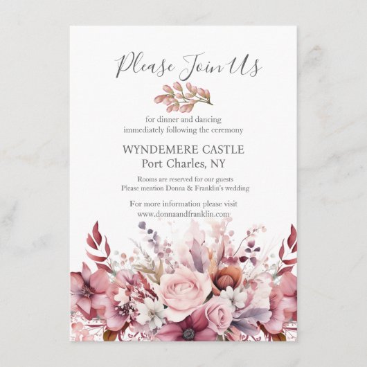 Moderne Dusty Rose Pink Wedding Begleitkarte (Vorderseite)