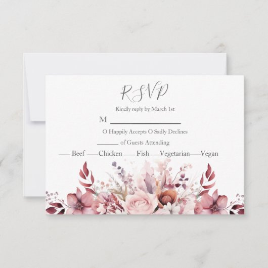 Moderne Dusty Rose Pink Wedding RSVP Karte (Vorderseite)
