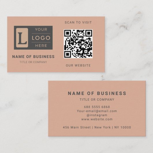 Moderne Dusty Rose QR-Code Minimalistisches benutz Visitenkarte (Vorne/Hinten)