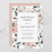 Moderne Dusty Rose Rosa Blumengestein Elegante Geb Einladung (Vorne/Hinten)