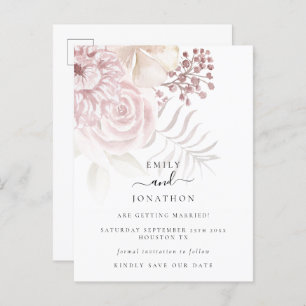 Moderne Dusty Rose Rosa Florals Save the Date Ankündigungspostkarte