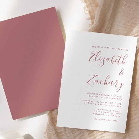 Moderne dusty Rose Script Wedding Einladung