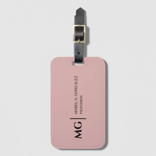 Moderne Dusty Rose Trendige Stilvolle Monogramm Gepäckanhänger (Vorderseite Vertikal)