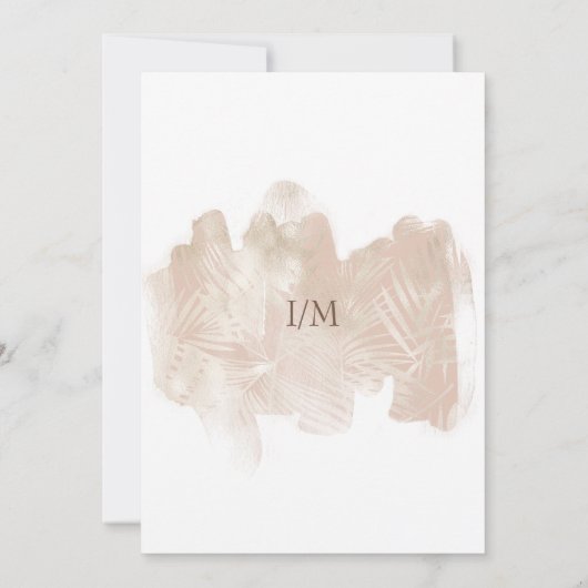 Moderne Dusty Rose und Gold Tropical Palm Wedding Einladung (Rückseite)