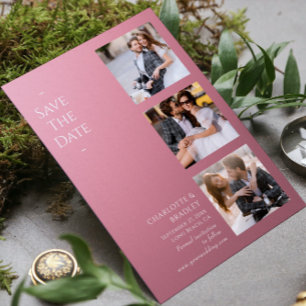 Moderne Dusty Rose Vier-Foto-Hochzeitscollage Save The Date