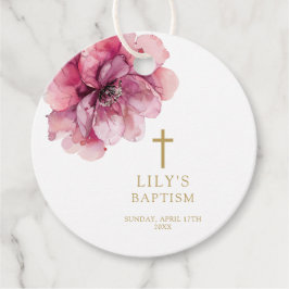 Moderne Dusty-Rose Wasserfarbene Blumentaufe Geschenkanhänger