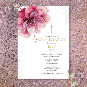 Moderne Dusty Rose Watercolor Floral Konfirmations Einladung