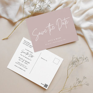 Moderne Dusty Rose Wedding Save the Date Postkarte