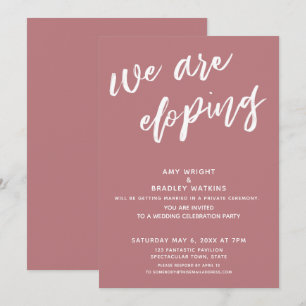 Moderne Dusty Rose Wir fliehen Hochzeitsempfang Einladung
