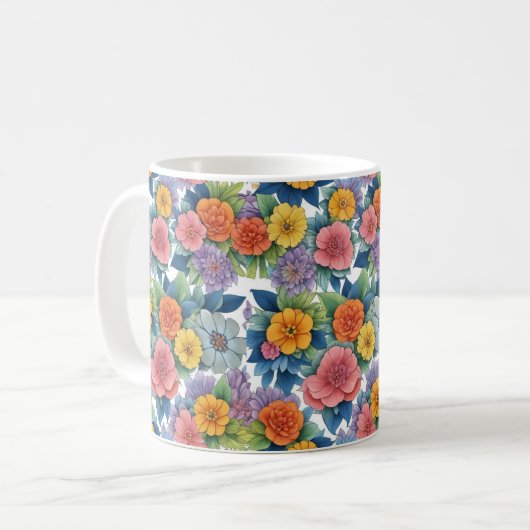 Moderne dynamische Blume Kunstmuster Kaffeetasse (Vorderseite Links)