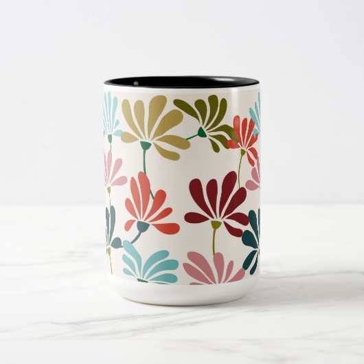 Moderne, dynamische Blume Zweifarbige Tasse (Mittel)
