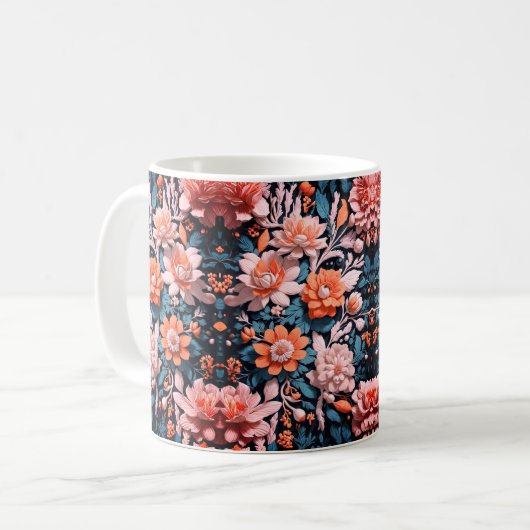 Moderne dynamische Boho Blume Kunstmuster Kaffeetasse (Vorderseite Links)