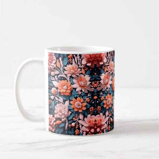 Moderne dynamische Boho Blume Kunstmuster Kaffeetasse (Links)