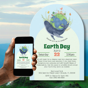 Moderne Earth Day Veranstaltung Blauwal Einladung