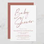 Moderne Earth Tones Einfache Script Baby Dusche Einladung (Vorne/Hinten)
