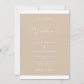 Moderne Earthy Beige Elegante Hochzeit Einladung (Vorderseite)