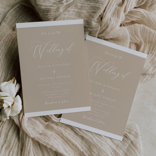 Moderne Earthy Beige Elegante Hochzeit Einladung