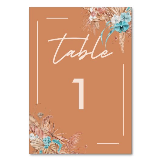 Moderne Earthy Boho Floral Wedding Tischnummer (Vorderseite)