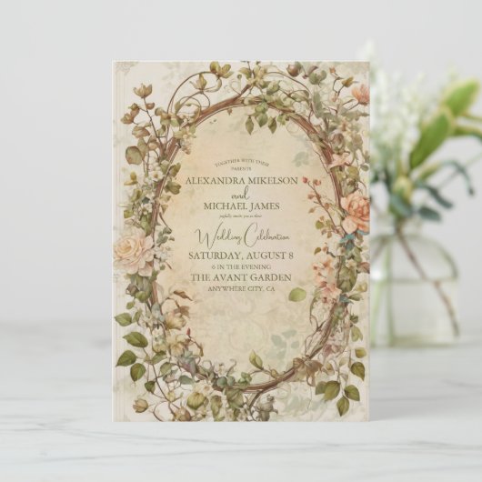 Moderne Earthy Tones Boho Floral Wedding Einladung (Stehend Vorderseite)