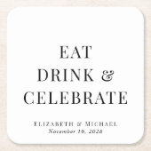 Moderne Eat Drink Celebrate Wedding Rechteckiger Pappuntersetzer (Vorderseite)