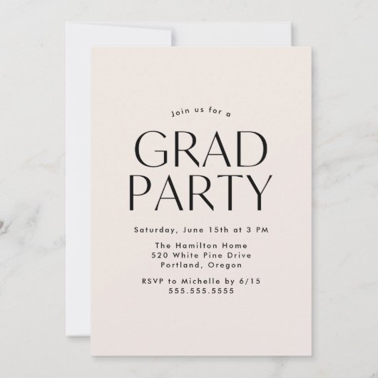 Moderne Edge Cream Foto Graduation Party Einladung (Rückseite)