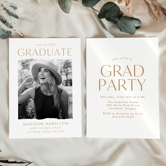 Moderne Edge Gold Foto Graduation Party Einladung