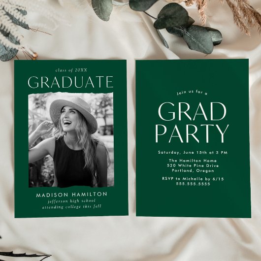 Moderne Edge Green Foto Graduation Party Einladung