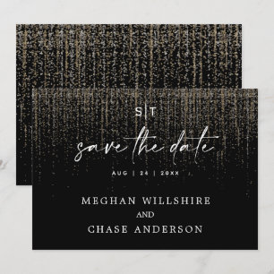 Moderne Edgy-Champagner-Glitter-Save-the-Date-Kart Einladung