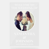 Moderne EDITABLE Foto Wedding Willkommen Acrylschild (Vorderseite)