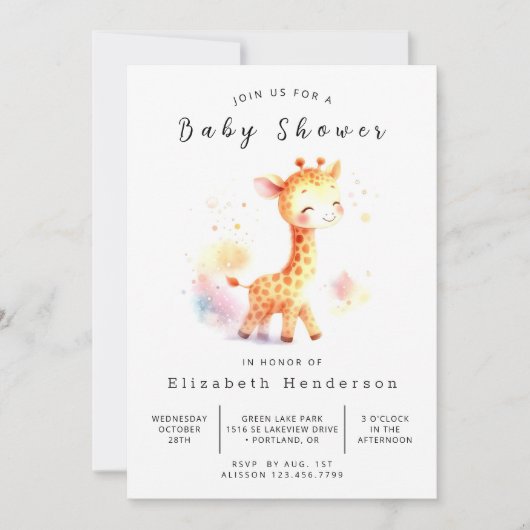 Moderne Editable Giraffe Babydusche Einladung (Vorderseite)