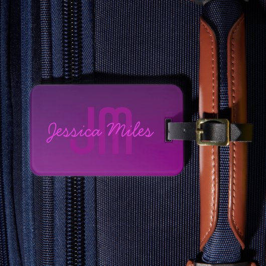Moderne editierbare monogrammierte Text & Lila Omb Gepäckanhänger (Vorderseite Insitu 4)